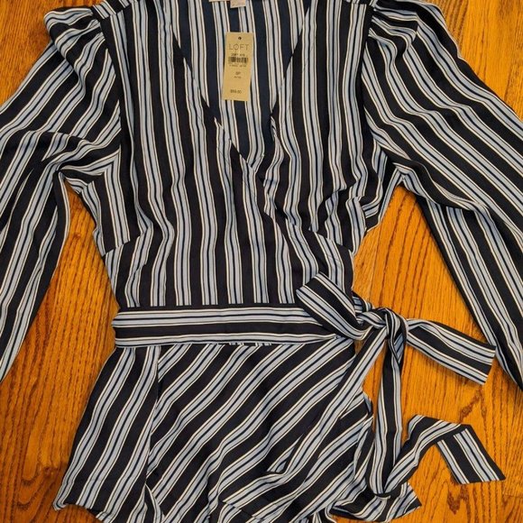 Loft Navy Stripe Wrap Blouse - Picture 2 of 3